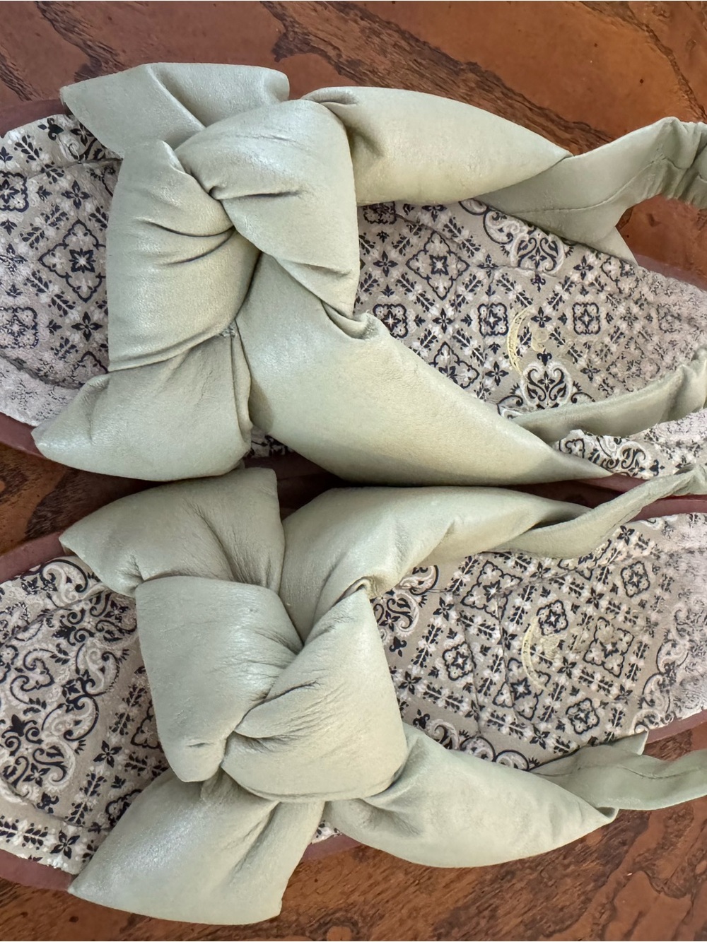 Anthropologie Light Sage Knotted Leather Slide Sandals - Picture 2 of 10
